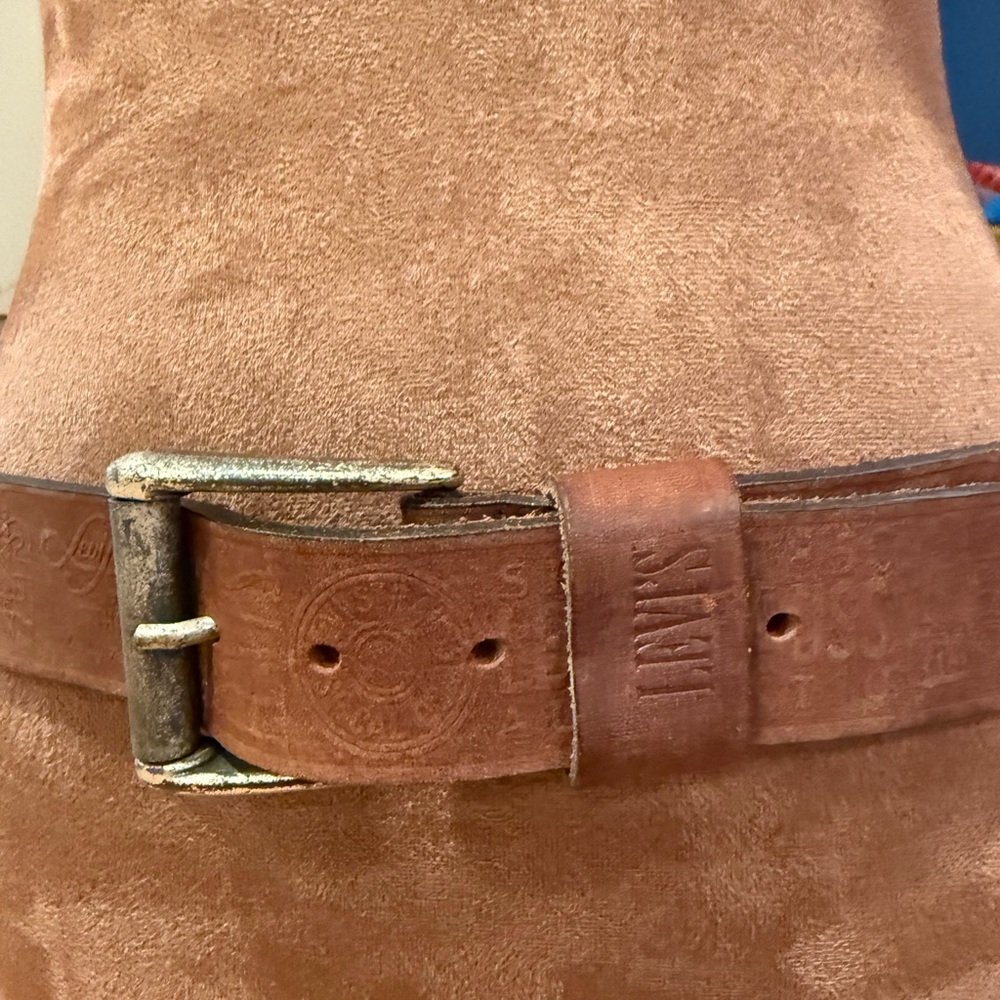 Levi's Brown Leather Belt All Over Logo Distressed Buckle